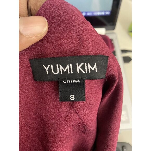 Yumi Kim Womens Cold Shoulder Ruffled Wrap Dress‎ Burgundy Swing Size Small - Picture 6 of 7